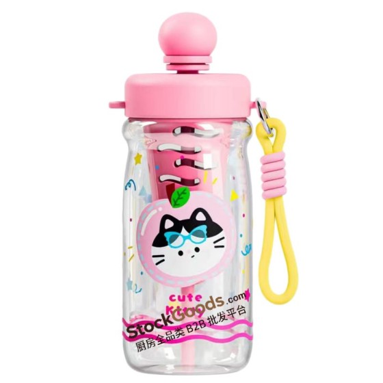 1000ml Pink Cartoon Animal Infuser Straw Cup, Portable Plastic Water Bottle With Tea Separation